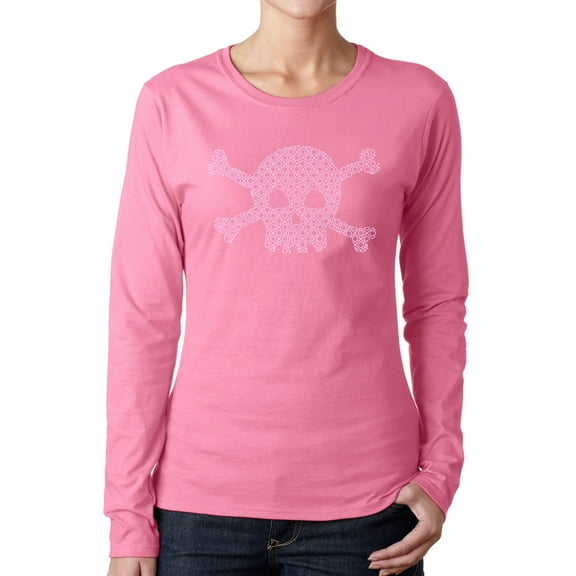 Women's Word Art Long Sleeve T-Shirt - XOXO Skull