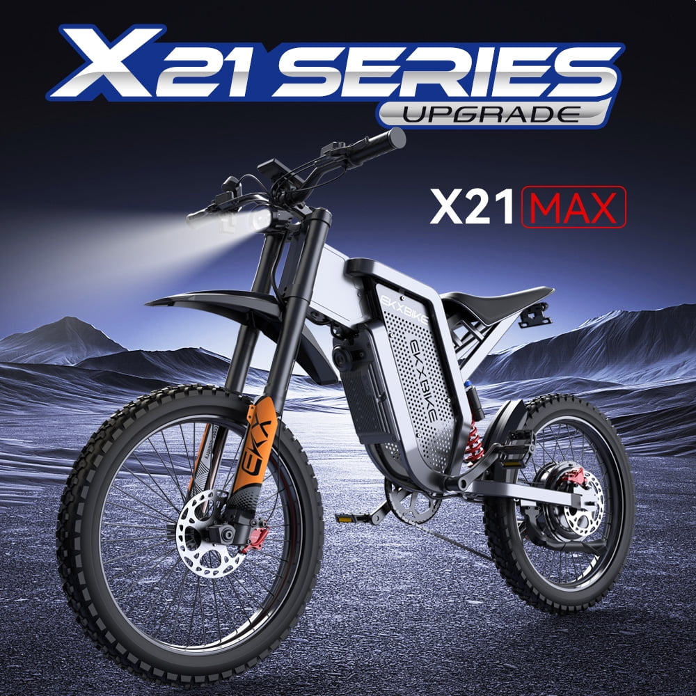 EKX X21 MAX Electric Bike for Adults, Peak 6000W 75KMH Motorcycle Bike, 60V 30AH Samsung Removable Battery, 70/100-19 Offroad Tire Electric Bicycle, 7-Speed & UL Snow, Sand Dirt Ebike