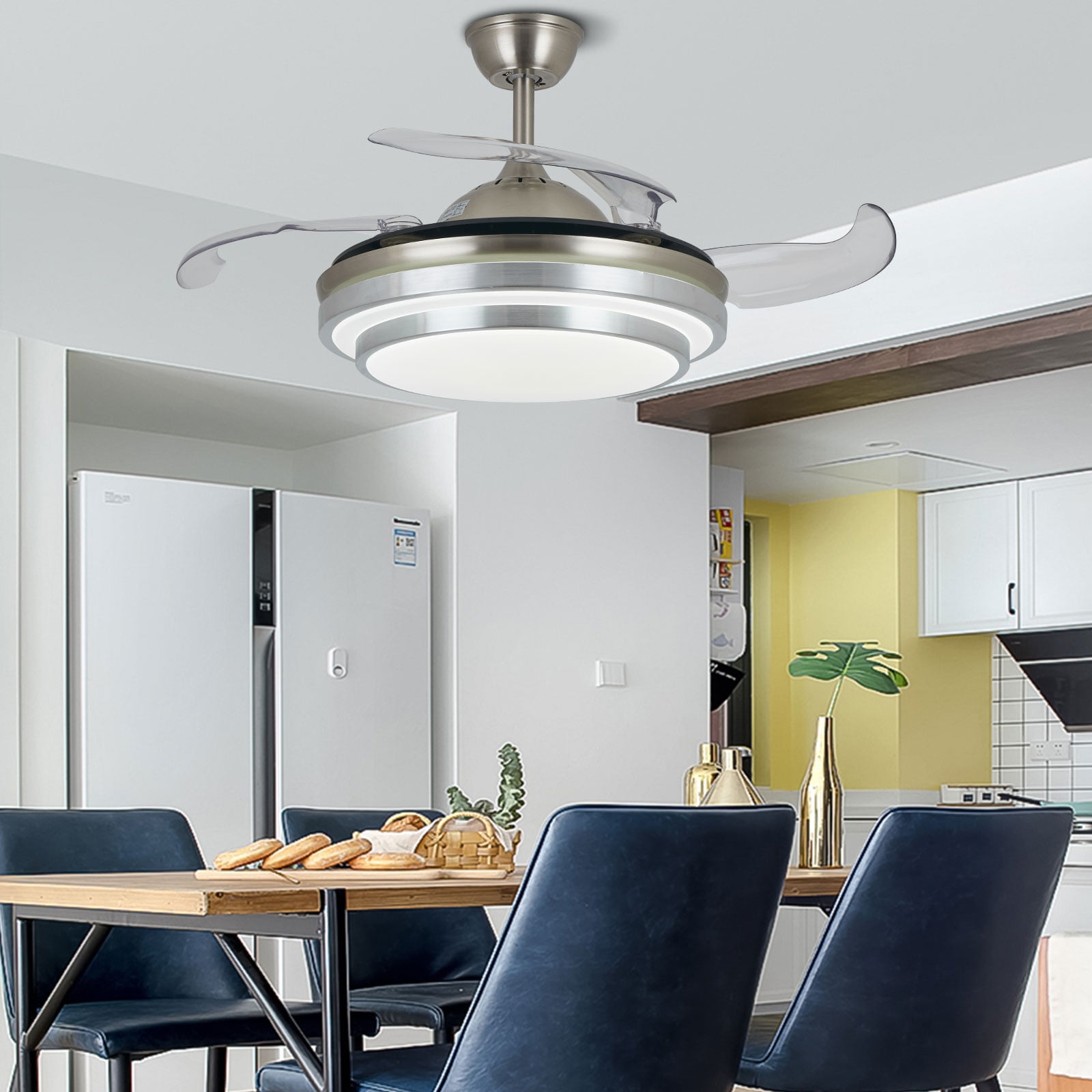 Details about   42" Retractable Ceiling Fan Lamp w/ Light Remote Control Dimmable LED Chandelier 