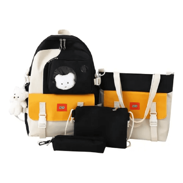 Set de 4 Malubero Mochilas y Bolsa Escolar negro