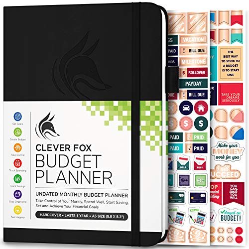Planificador Presupuesto Clever Fox - Sin Fecha - Cuaderno Gastos. Diario Mensual, Planificador Financiero y Libro de Cuentas. Control Finanzas. A5, Tapa Dura Negra