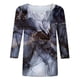 thumbnail image 4 of ICHUANYI Liquidación Moda Mujer Pascua Impreso Camiseta Suelta Longitud Media Mangas 3/4 Blusa Cuello Redondo Tops Casuales ICHUANYI WER2023082200983, 4 of 5