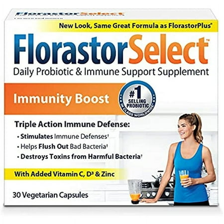 Florastor Select Immunity Boost Daily Probiotic & Immune Support Supplement for Women and Men, Saccharomyces Boulardii CNCM I-745 Plus Zinc, Vitamin C & D3 (30 Capsules), Pack of 2