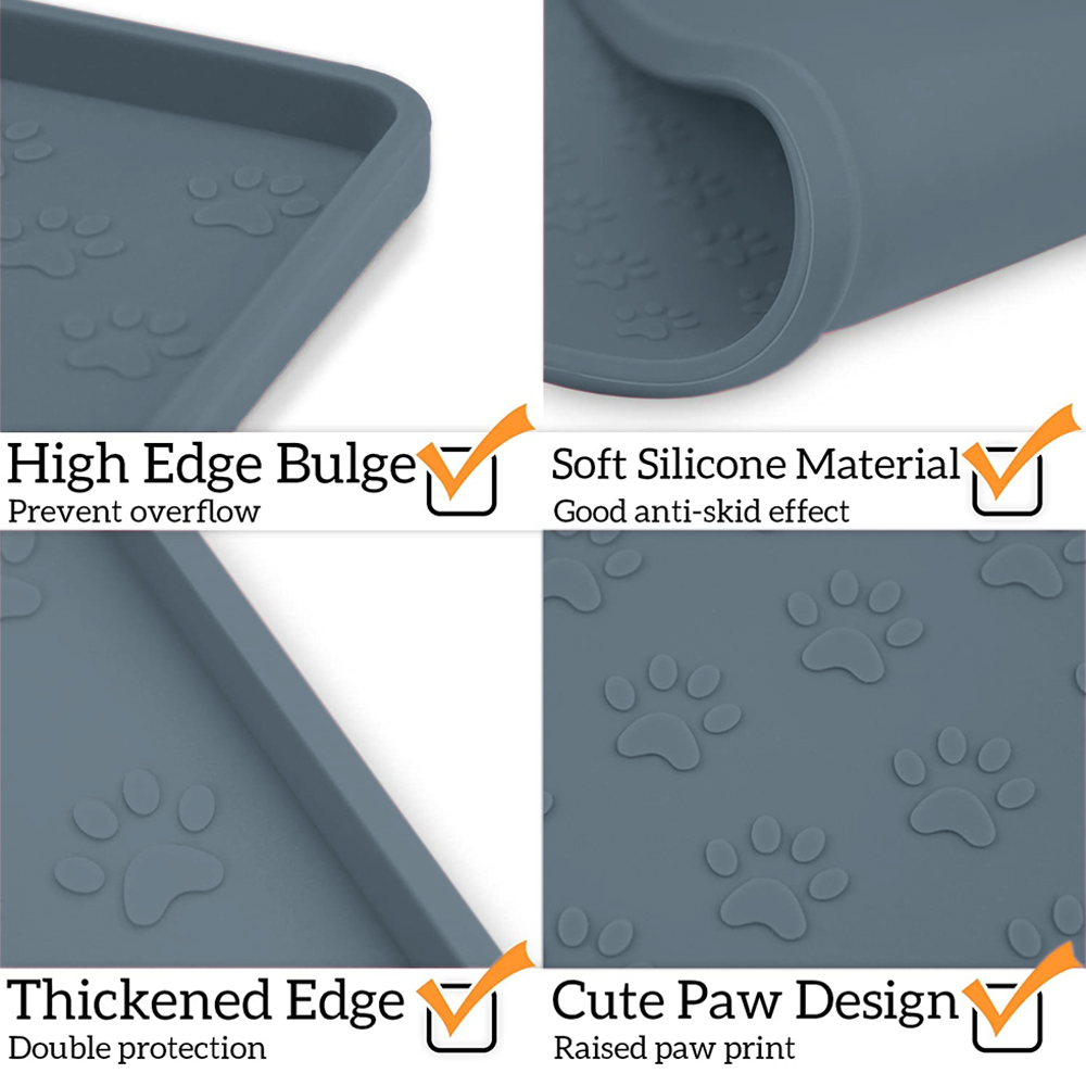 Pet Placemat for Dogs and Cats Waterproof No Spill Dog Feeding Mats Prevent Food and Water Overflow High Raised Edge Puppy Bowl Mat Suitable for Small Medium and Large Pets Silicone gray