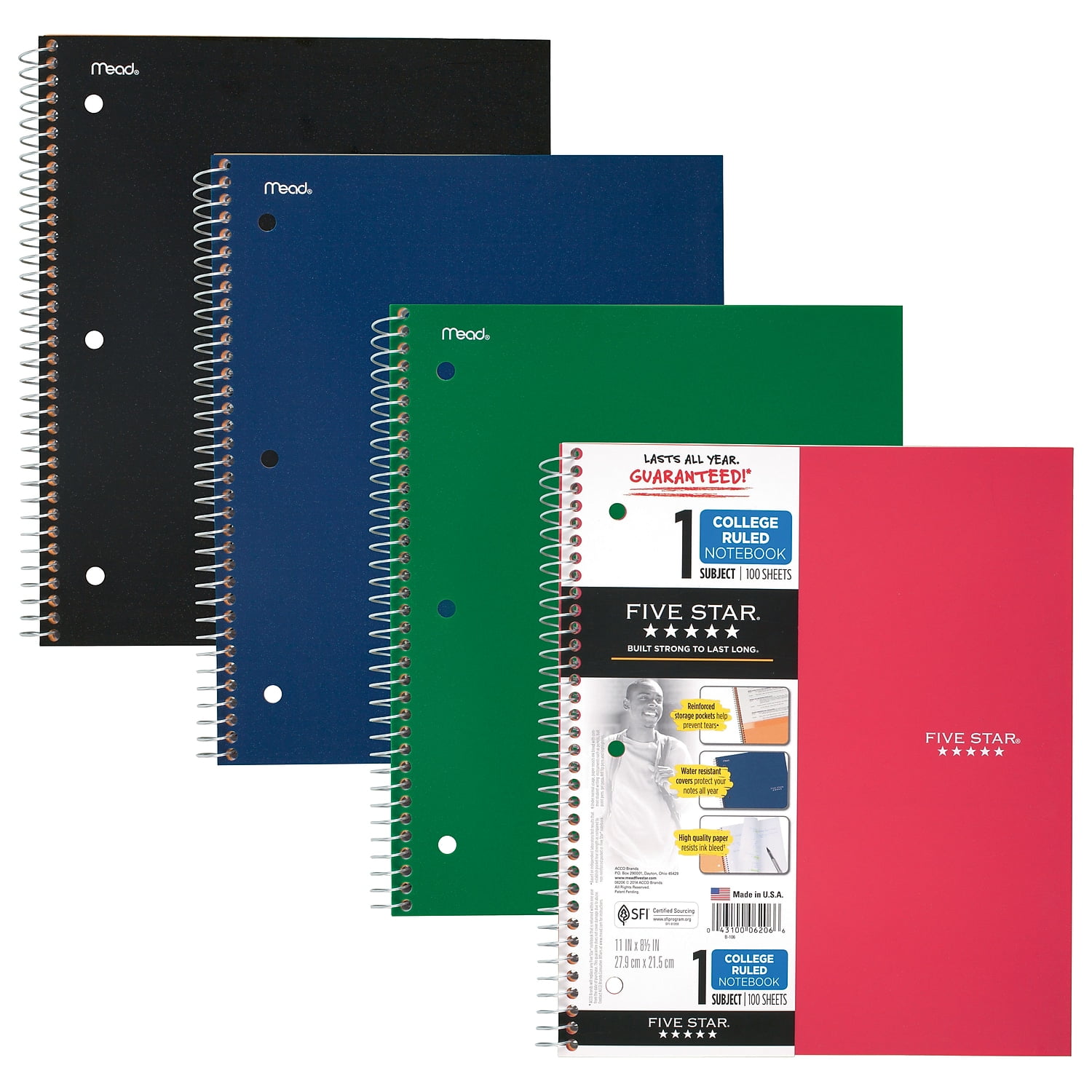 Five Star 1-Subject Notebook 8.5' x 11' College Ruled, 100 Sheets 256511, 1 Ea