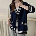 thumbnail image 5 of HAPIMO Savings Sweater Cardigans for Women Casual Comfy Girls Fall Fashion Tops Womens Open Front Knitted Outwear Striped Colorblock Loose Jacket Long Sleeve Blue, 5 of 9