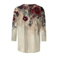 thumbnail image 4 of KIHOUT Nouveaux T-Shirts de Printemps pour Femmes, Chemises pour Dames, T-shirt Imprimé Ample, Blouse à Manches 3/4, Col Rond, Hauts Décontractés, 4 of 5