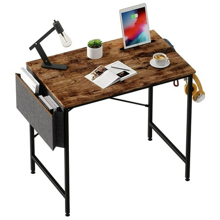 Bestier 32 Inches Modern Office Study Desk with Storage Bag Rustic Brown