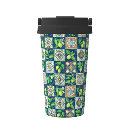 

Ocsxa Lemon and Leaves Print Carry Insulated Coffee Mug Insulated Tumbler Reusable Insulated Cold Brew Iced Coffee Cup Thermos Gifts for Women Men Him Her