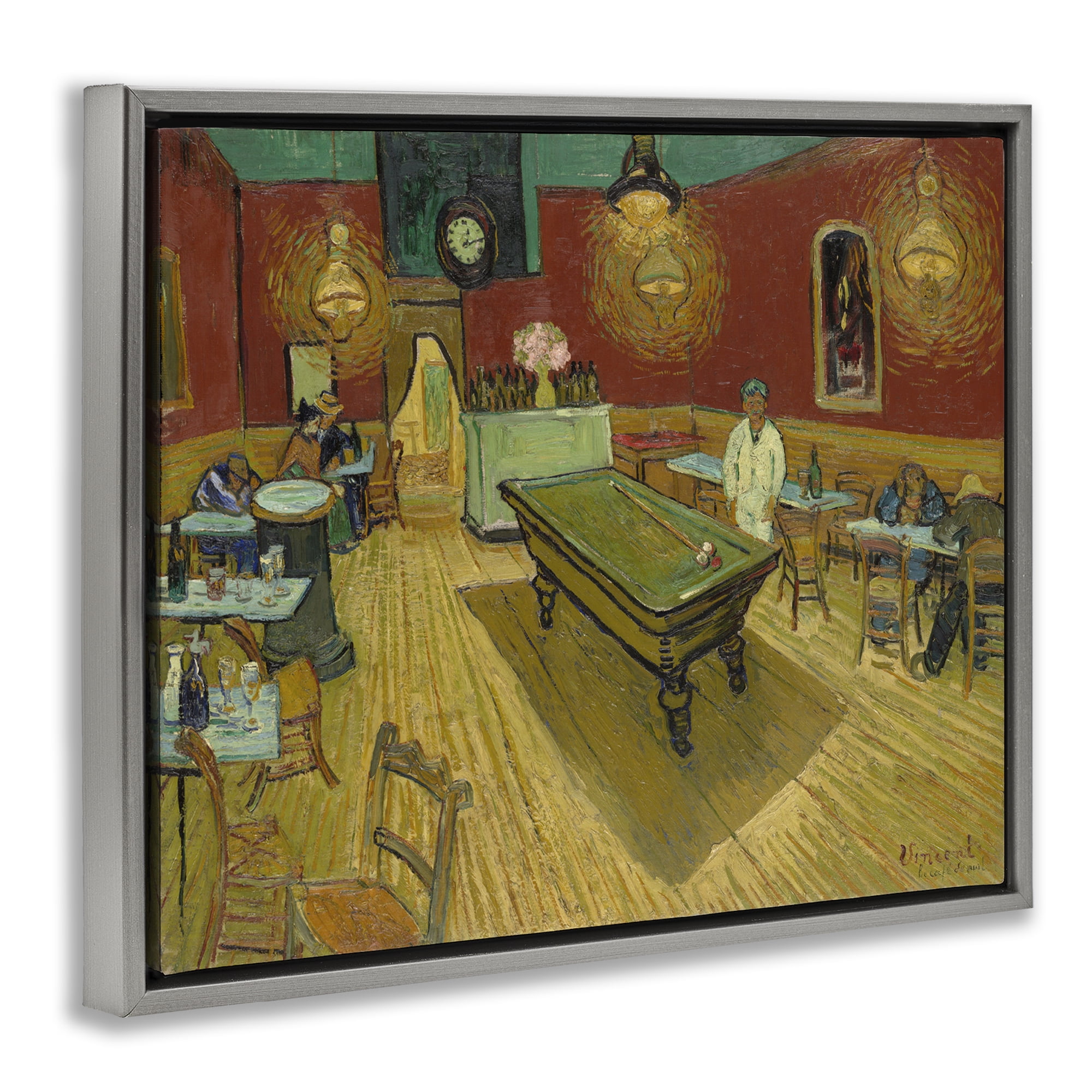 Stupell Industries Van Gogh The Night Café Buildings & Architecture Painting Gray Floater Framed Canvas Art Print Wall Art, 31 x 25