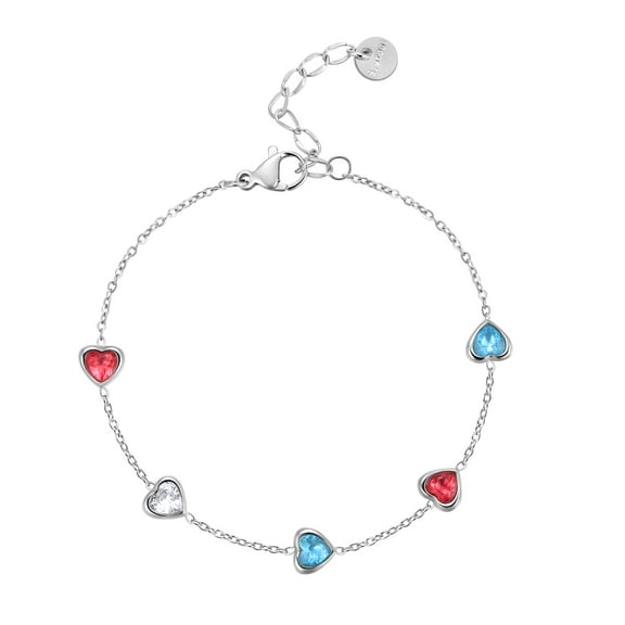 Fasjewly Gemstone Heart Bracelet,Dainty Multi-colors Heart CZ Charm Bracelet Jewelry Gifts for Women Girls
