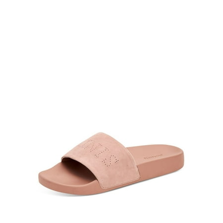 

ALLSAINTS Womens Pink Logo Comfort Karli Round Toe Wedge Slide Suede Slide Sandals 39