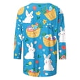 thumbnail image 5 of Ichuanyi Womens Easter Printed 3/4 Length Sleeve Tops Casual Loose Fit Crewneck T Shirts Cute Solid Three Quarter Length Tunic Tops, 5 of 7