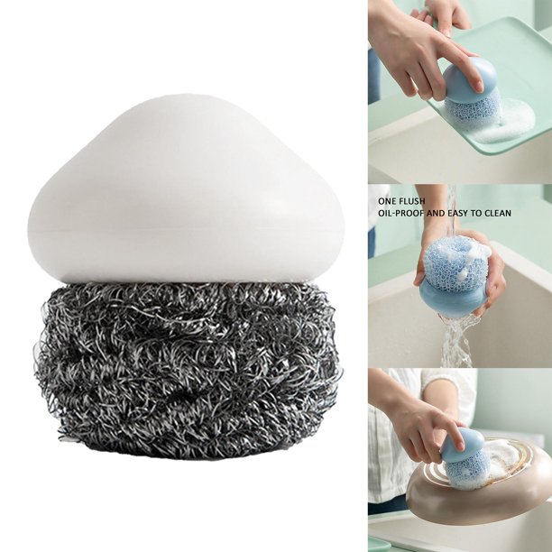 Cepillo multiusos para lavar platos, cepillo de limpieza de cocina, mango de cepillo de limpieza, fregador, bola de limpieza de platos para lavar, Alambre de acero blanco Macarena Cepillo de limpieza de cocina