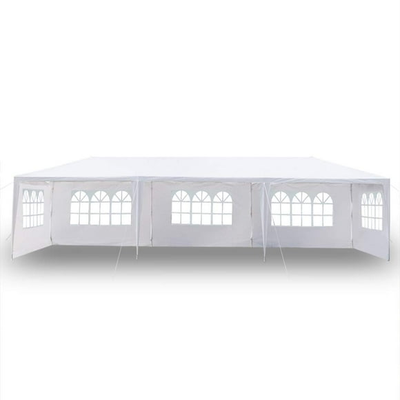 Veryke 10 x 30 ft Outdoor Gazebo Canopy White Waterproof Wedding Canopy Party Tent Spiral Tubes w/Removable Sidewalls & Brighter Church Windows,5 Sides