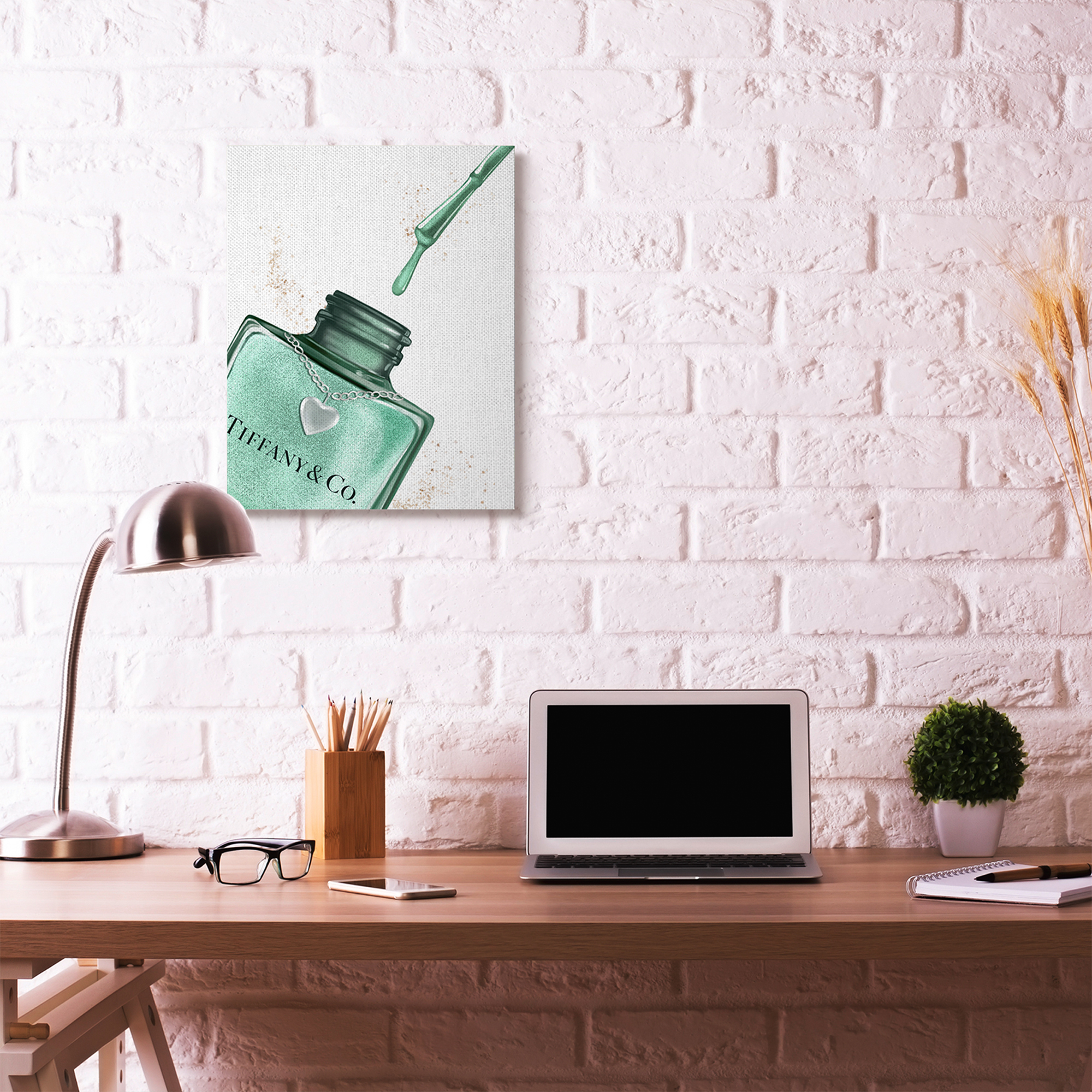 Stupell Industries Makeup Nail Polish Brush Cyan Drip Fashion Design Canvas Wall Art by Ziwei Li
