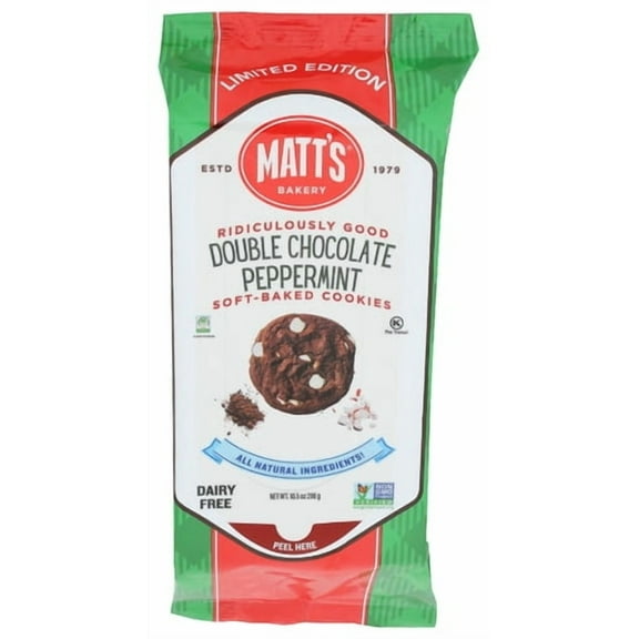 Matt's Bakery Limited Edition Double Chocolate Peppermint Soft-Baked Cookies, Dairy Free, 10.5 Oz
