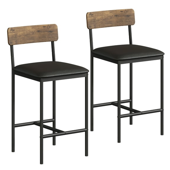 2 pcs Kitchen Bar Stools with Footrest, 25.5 Inches Upholstered Bar Chairs with Back, Island, Easy Assembly,Retro color