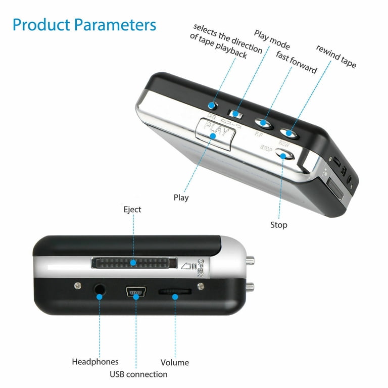 Convertisseur Cassette Vers MP3 - Lecteur Autonome USB, Enregistrement Sans PC - Avec Casque Et Câbles