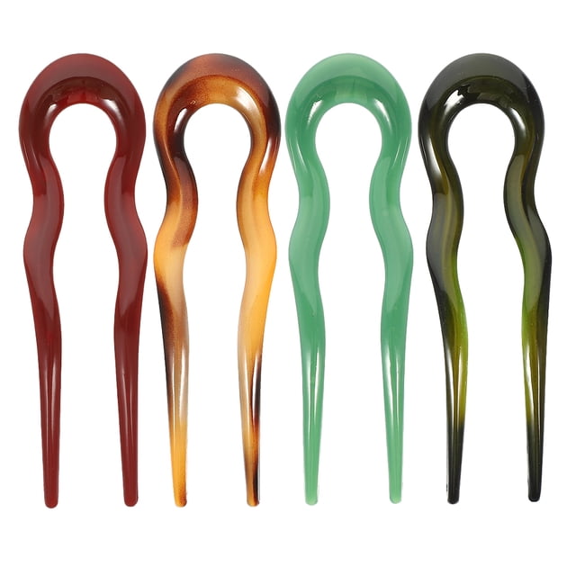 4 horquillas para moño en forma de U, sencillas y brillantes, grandes, vintage, decorativas, accesorios asiáticos para el cabello para mujeres y niñas