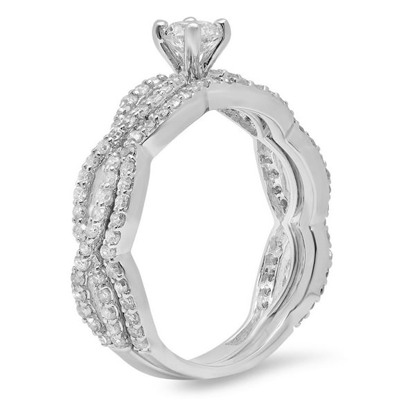 Dazzlingrock Collection 1.00 Carat (ctw) 14K Round Diamond Ladies Bridal Engagement Ring Wedding Set, White Gold, Size 6