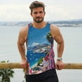 thumbnail image 6 of Pofeuu Colorful Mediterranean Village Print Men's Workout Tank Tops Sleeveless Muscle Gym Shirt Quick Dry-Large, 6 of 7