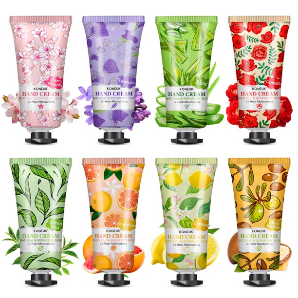 KONEUK Juego de 8 cremas de manos para mujeres, regalos del día de San Valentín para ella, loción de manos a granel, tamaño de viaje para manos secas y agrietadas, crema de manos hidratante para regal