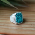 thumbnail image 3 of Kingman Turquoise Ring, Baguette Cut Gemstone, Prong Setting Ring, 925 Sterling Silver Ring, Men's Signet Ring, Blue Gemstone, Custom Gift**, 3 of 8