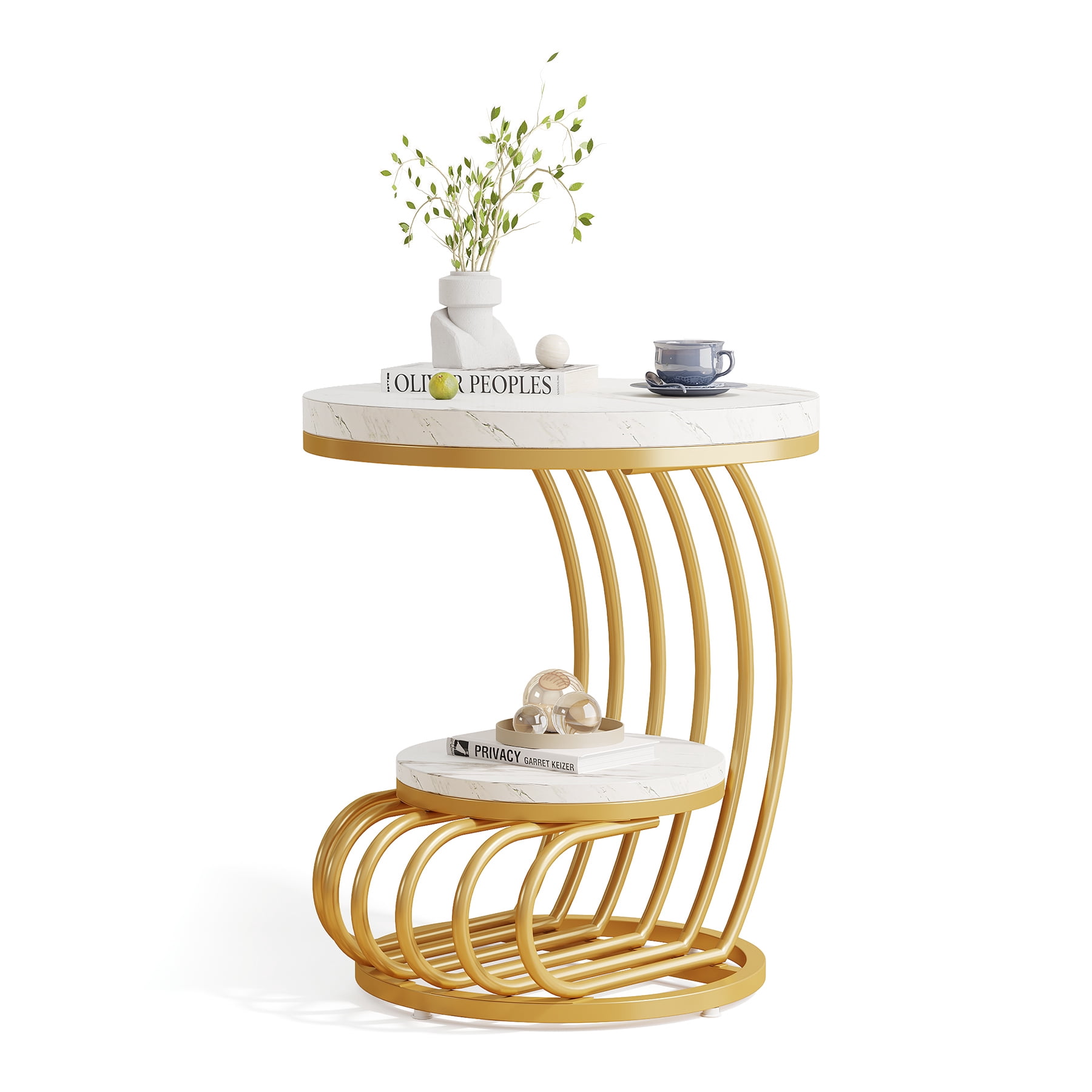 Fnova End Table Modern Wood Narrow Farmhouse Side Tables with Storage Shelf for Living Room, Bedroom, Nightstand