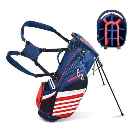 Golf Stand Bag, Lightweight 14 Way Top Dividers Golf Carry Bag with 8 Pockets, USA Stars & Stripes Golf Bag for Golf Club Golf Cart for Men & Women