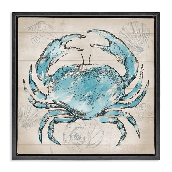 Stupell Industries Traditional Vintage Drawn Crab Black Floating Frame Canvas Art, 18 x 18, by Conrad Knutsen