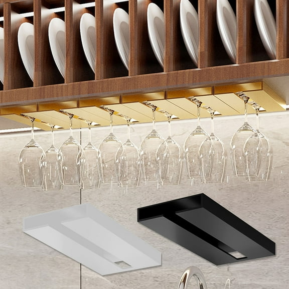 OEFNTAC Storage Rack Wine Glass Under Shelf Cabinet Punchfree Plastic Stemware Drying Holder Kitchen Bar Restaurant Organizer 10.03x4.33x0.78in