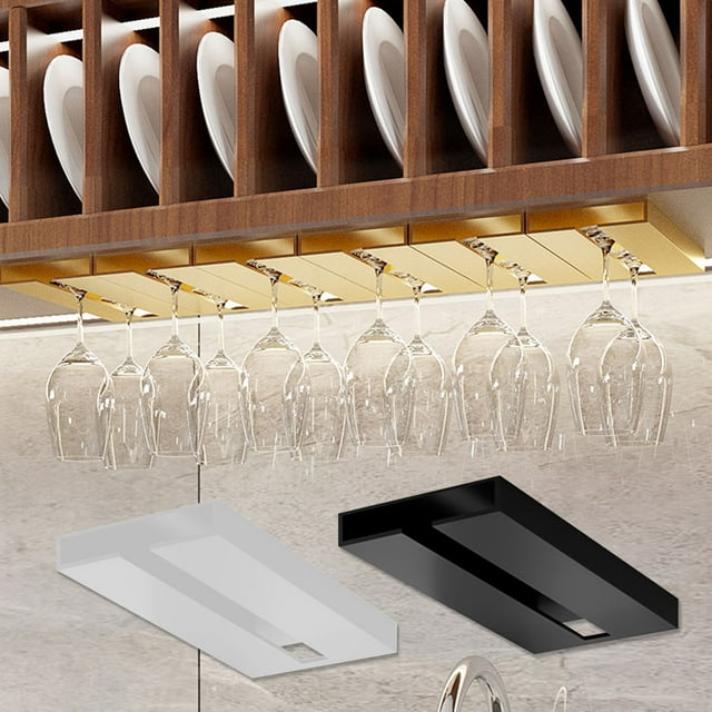 Vacemry 2Pcs Wine Glass Rack Under Cabinet, Stemware Drying Storage Hanger, Plastic Glassware Rack For Kitchen Bar Restaurant, Punch-Free Mounting For Shelves And Cabinets