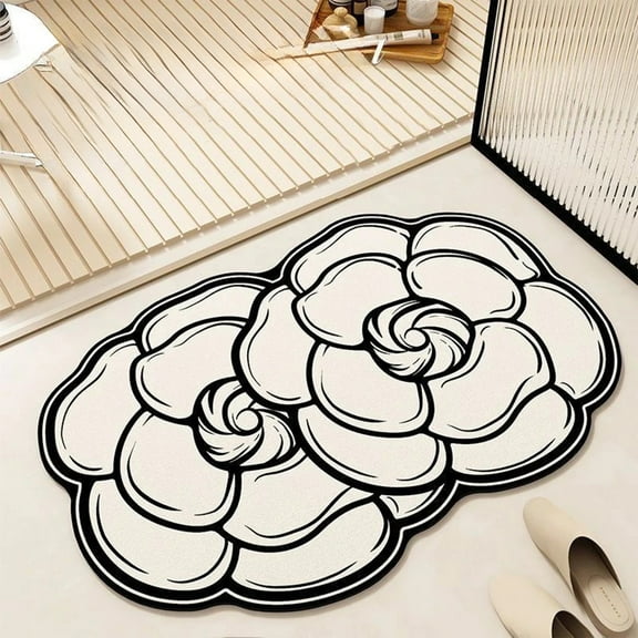 Flower Shape Bath Mat Diatom Mud Absorbent Rug Non-Slip Bathroom Carpet for Kitchen Door Entrance Washable Decor(G)