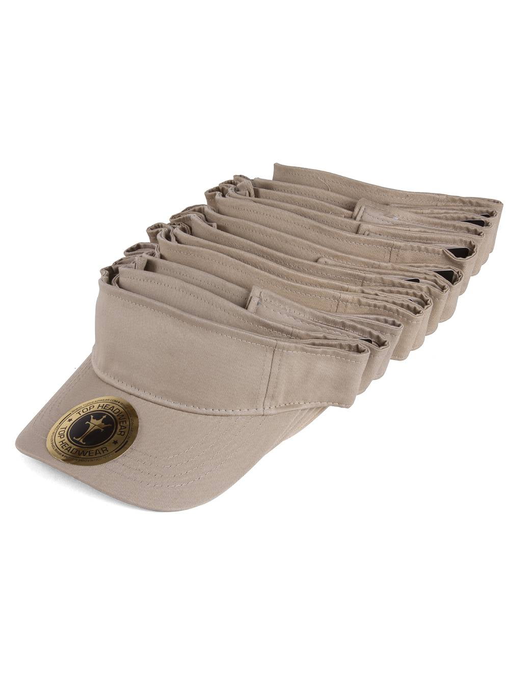 Top Headwear Blank Adjustable Visors - 12-Pack - Khaki