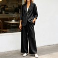 thumbnail image 2 of HAYIMI Womens Fall Outfits Sets 2 Pieces Relaxed Fit Long Sleeve Single Button Linen Blazer Matching Pleated Wide Leg Solid Color Pants Casual Wear Versatile Clothes Sets, 2 of 5