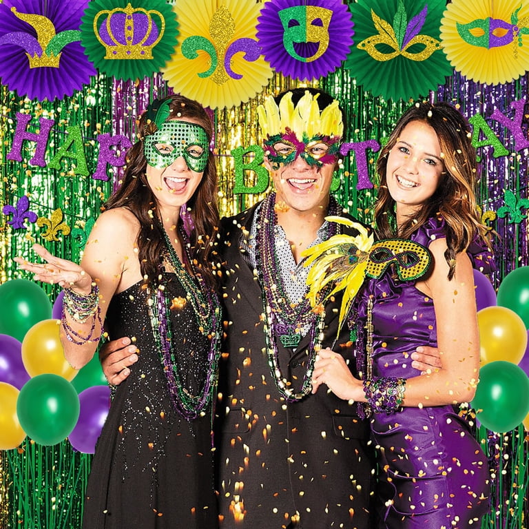 Fun Express Mardi Gras Balloons - 24 Pack Of 11" Green, Gold, Purple Party Balloons For Decor