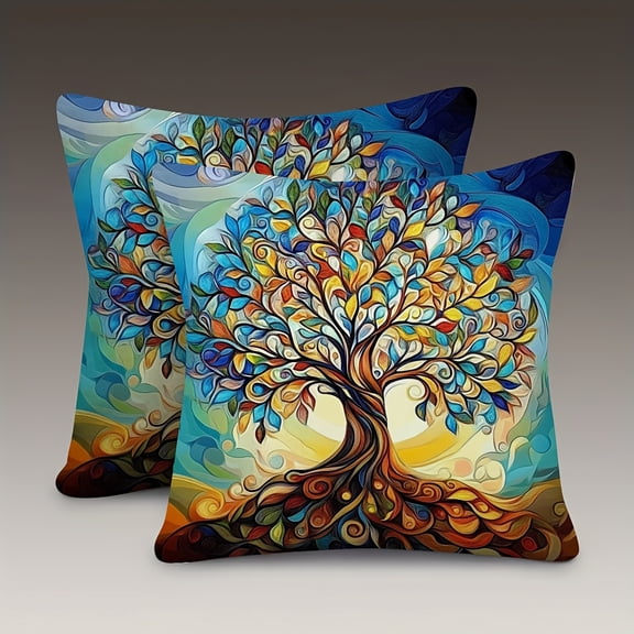 Double-sided pillowcase, complex tree of life pattern, suitable for sofa, chair, bed, car and living room decoration, no pillow core, perfect home decoration and holiday gifts