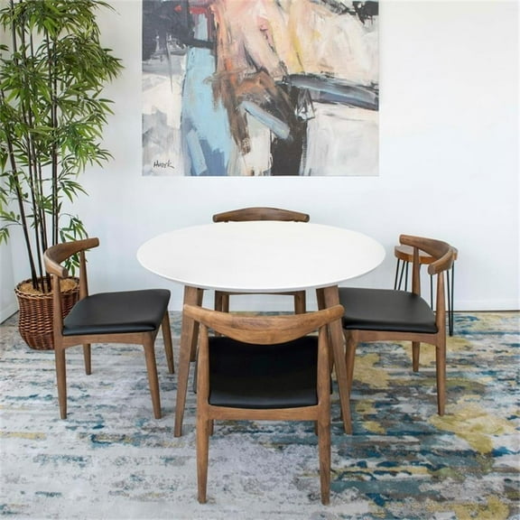 Ezra Modern Solid Wood Walnut Dining Room & Kitchen Table and 4 Chair Set