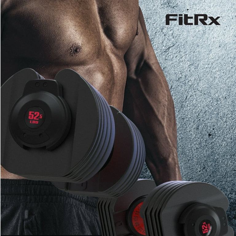 (2 pack) FitRx SmartBell, Quick-Select Adjustable Dumbbell for Home Gym, 5-52.5 lbs. Weight, Black, Single (2 pack) FitRx SmartBell, Quick-Select Adjustable Dumbbell for Home Gym, 5-52.5 lbs. Weight, Black, Single