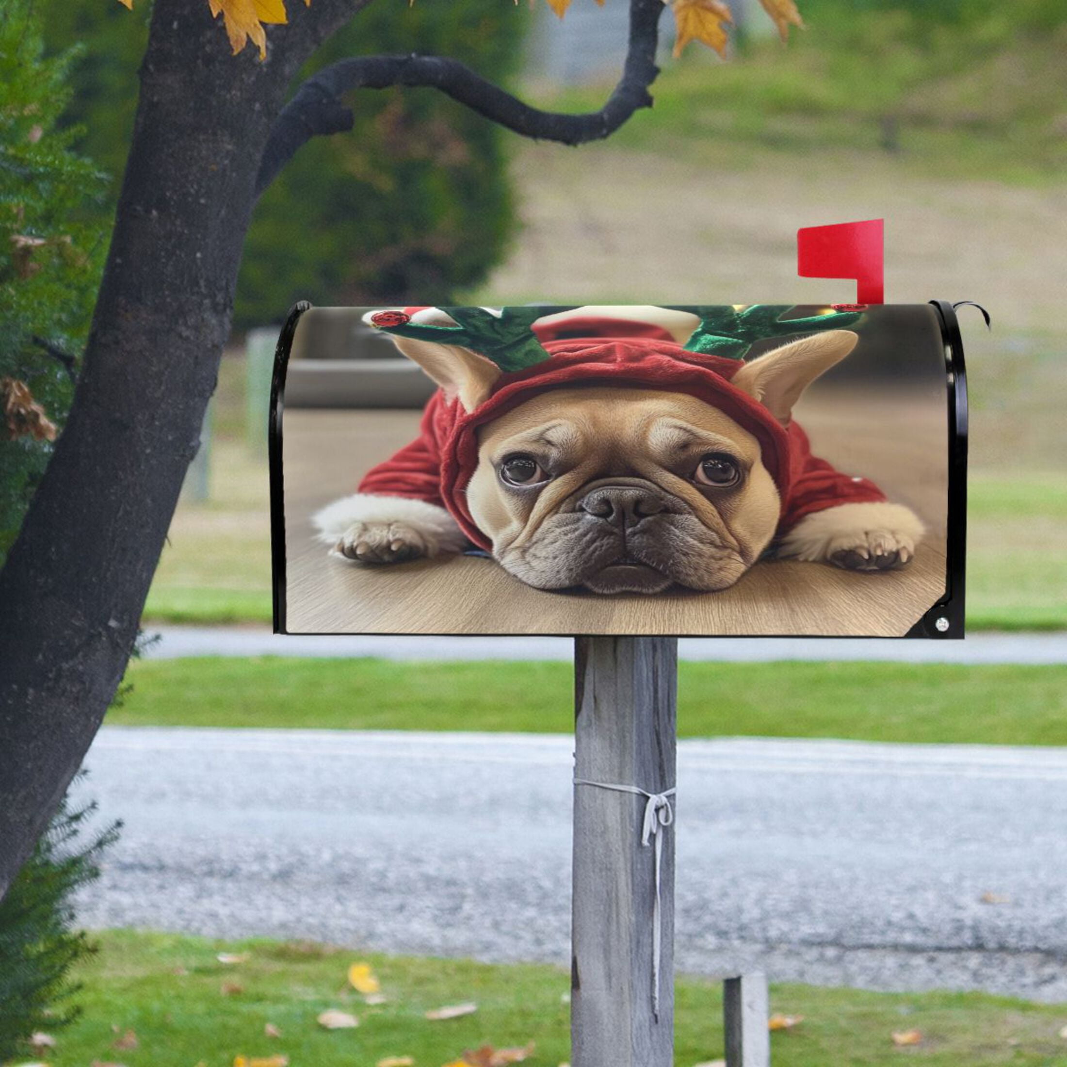 Mailbox Covers Magnetic Large Size 25.4x20.78 in Mailbox Wraps Post for Garden Yard Decor Cute French Bulldog