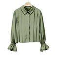 thumbnail image 7 of Breezora Womens Puff Sleeve Blouse Relaxed Fit Button Down Top Breathable Linen Blend Shirt with Elegant Lapel Collar Design XL Size Green, 7 of 7
