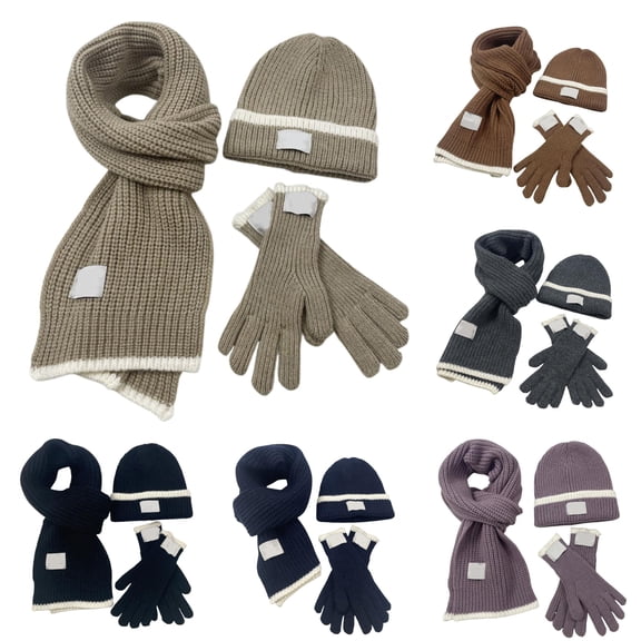 Daznico Ribbed Knit Beanie Hat Scarf Gloves 3-Piece Set Soft Yarn Cozy Stylish Winter Accessories for Cold Weather Daily Outdoor Wear