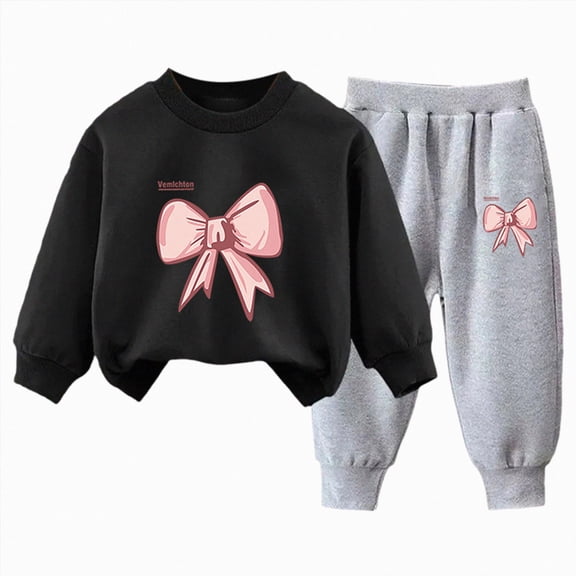 Caqnni 4-5 Years Toddler Girl Fall Clothes Outfits Set Top & Sweatpants 2Pcs Cute Home Outdoor 2-8Y 0 6 12 18 24 Months 2T 3T 4T 2 PC Playwear Set A306-Black