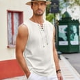 thumbnail image 7 of HAOMEILI Men's Cotton Linen Tank Top Shirts Casual Sleeveless Lace Up Beach Hippie Tops Bohemian Renaissance Pirate Tunic, 7 of 7