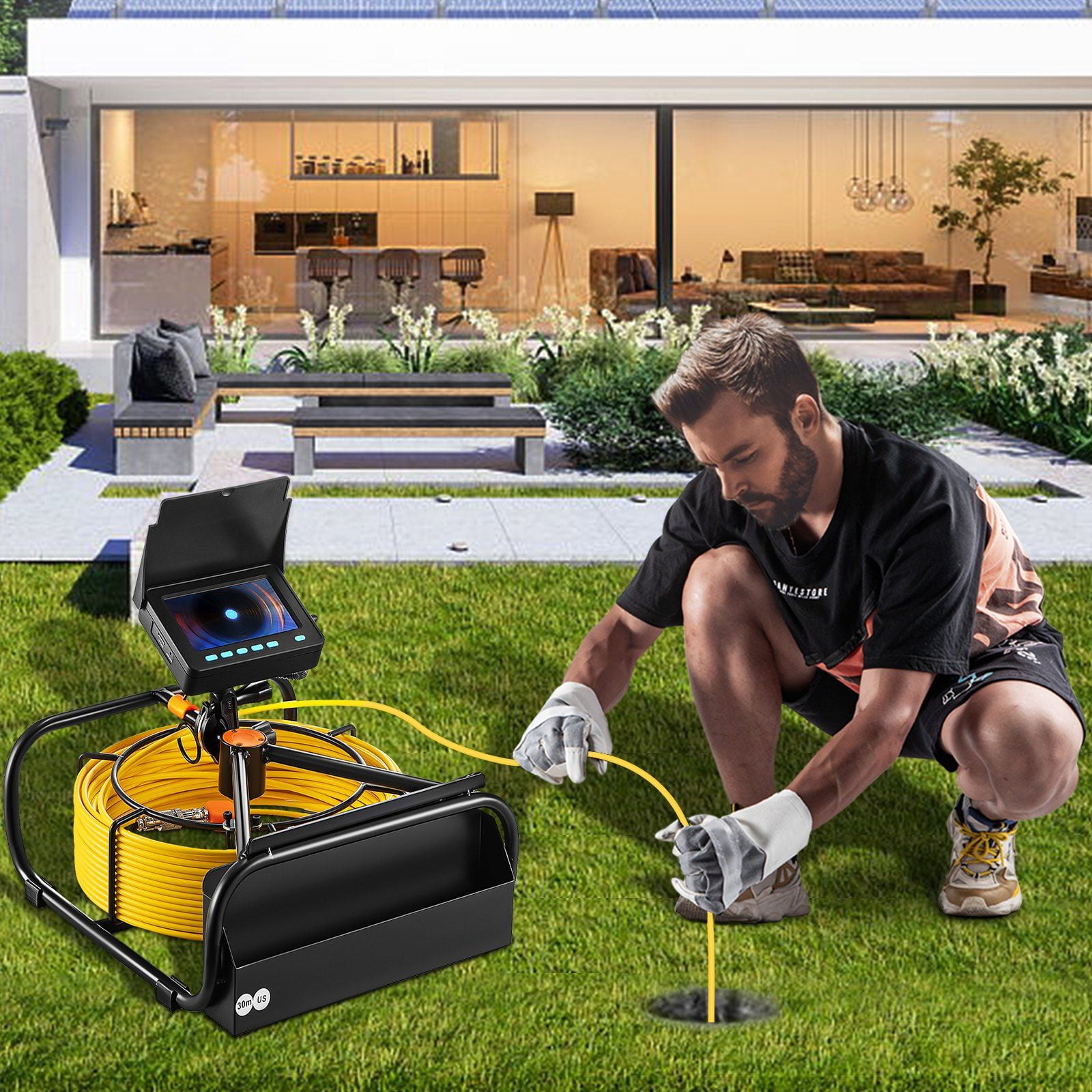 30m/98.4ft Plumbing Snake Camera with DVR Function, 4.3" Display LED Lighted Endoscope for Drain Pipe