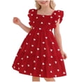 thumbnail image 2 of ITSAME Girls Dress, Square Neck Ruffled Sleeveless Heart Print Fashion Casual Dress for Kids Wine 10-11T, 2 of 7