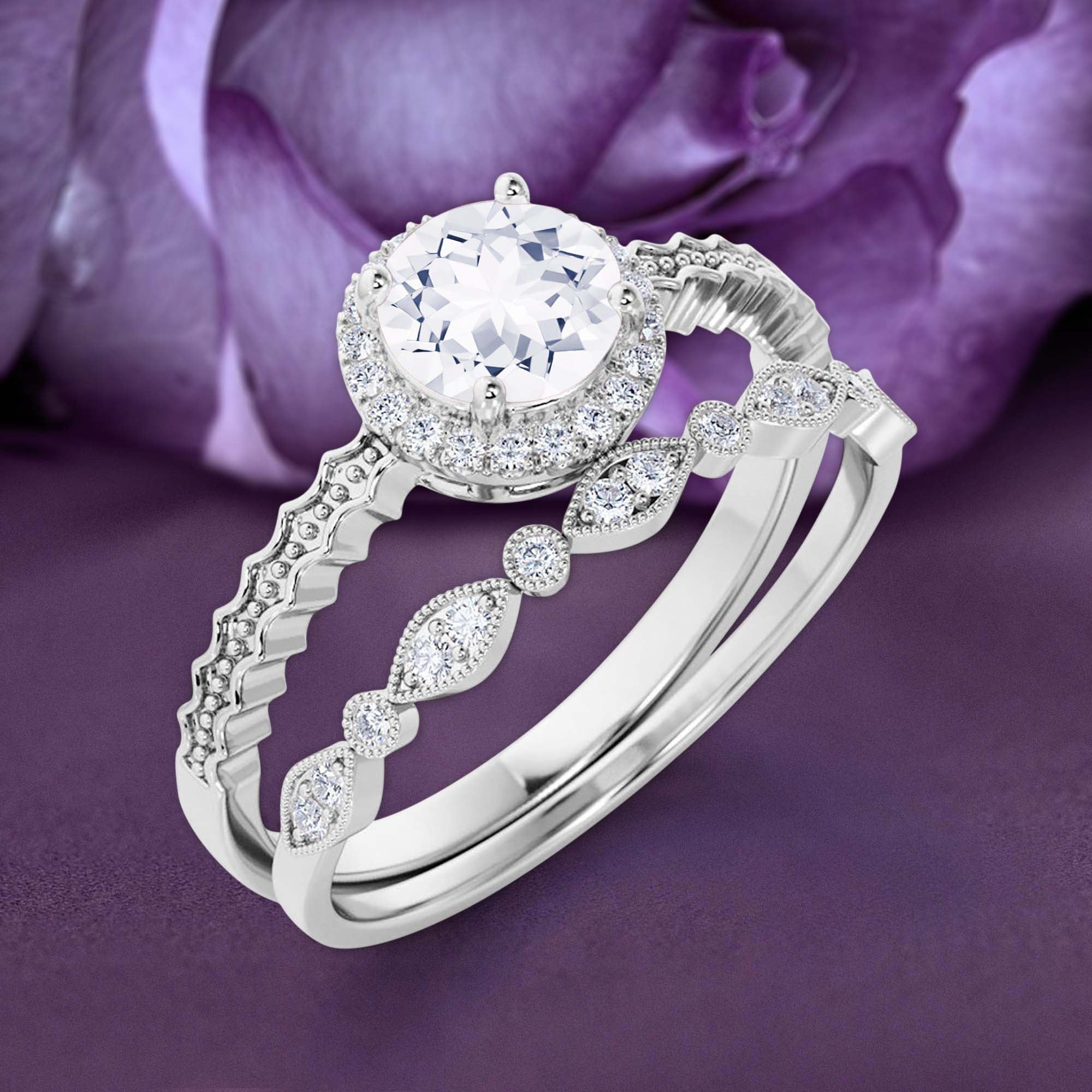 1.80 Carat Bague de Fiancailles Diamant Taille Ronde Moissanite sur Commande Bagues de Mariage Bague de Mariage en Or Blanc Massif 10 Carats Anneau de Gravure Bague Bague de Promesse Walmart