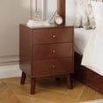 thumbnail image 4 of 26” Tall Mid-Century Modern 3 Drawer Cherry Nightstand, Wood Bedside Table with Gold Knobs for Bedroom or Living Room, 4 of 8