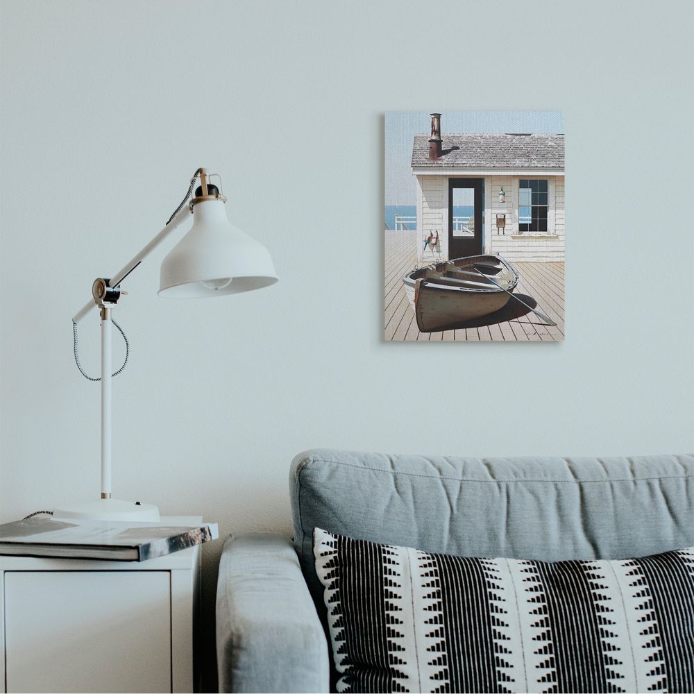 Stupell Industries Boat On Boardwalk Tranquil Coastal Boathouse Painting Canvas Wall Art Design by Zhen-Huan Lu, 16" x 20"